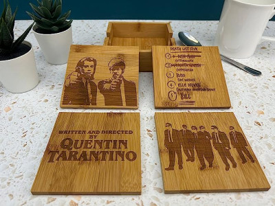 Random 46 Gifts for Movie Lovers Quentin Tarantino Wooden Coaster Set
